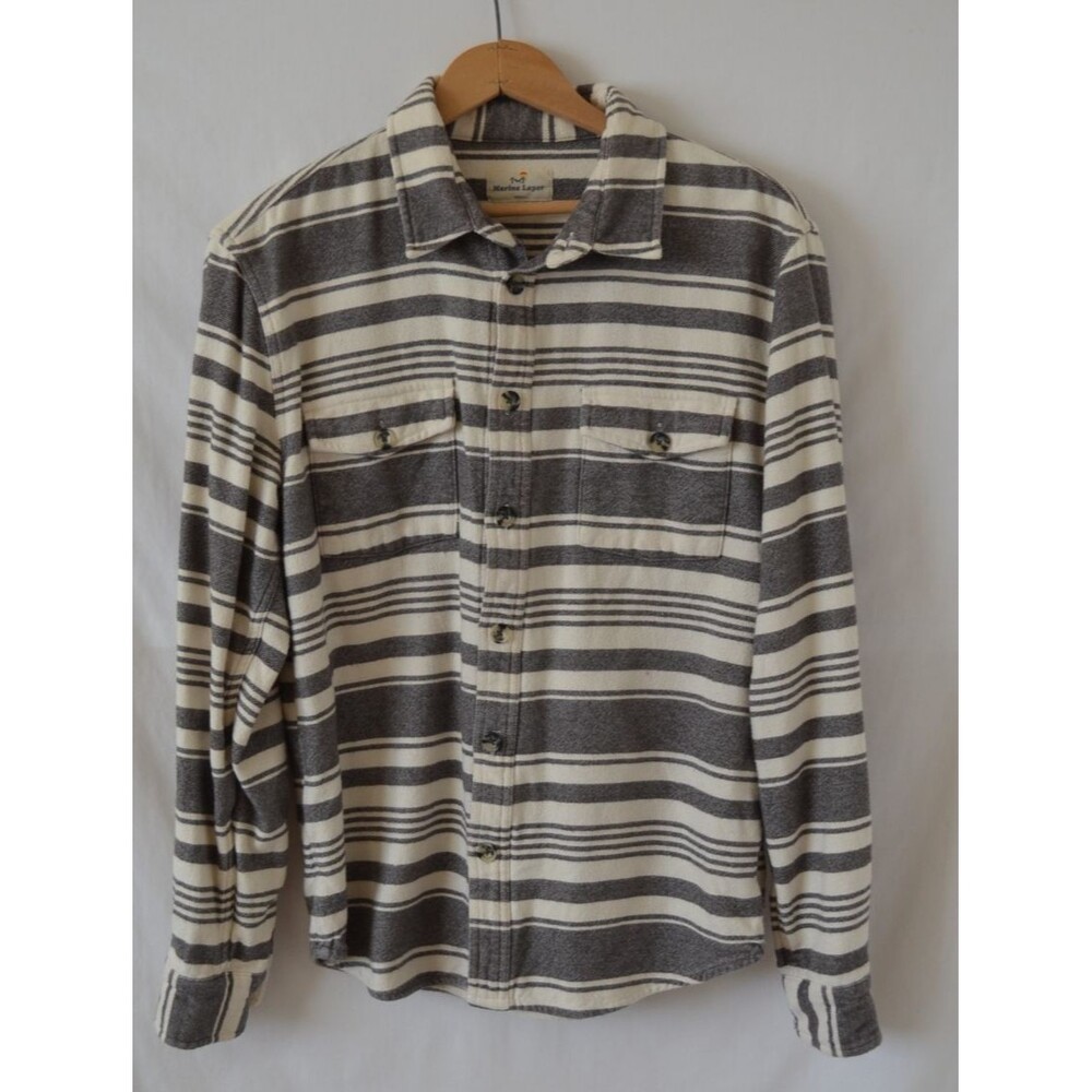 Marine Layer Stripe Shirt Men’s Sz S Thick Flannel Button-Up Gray Ivory